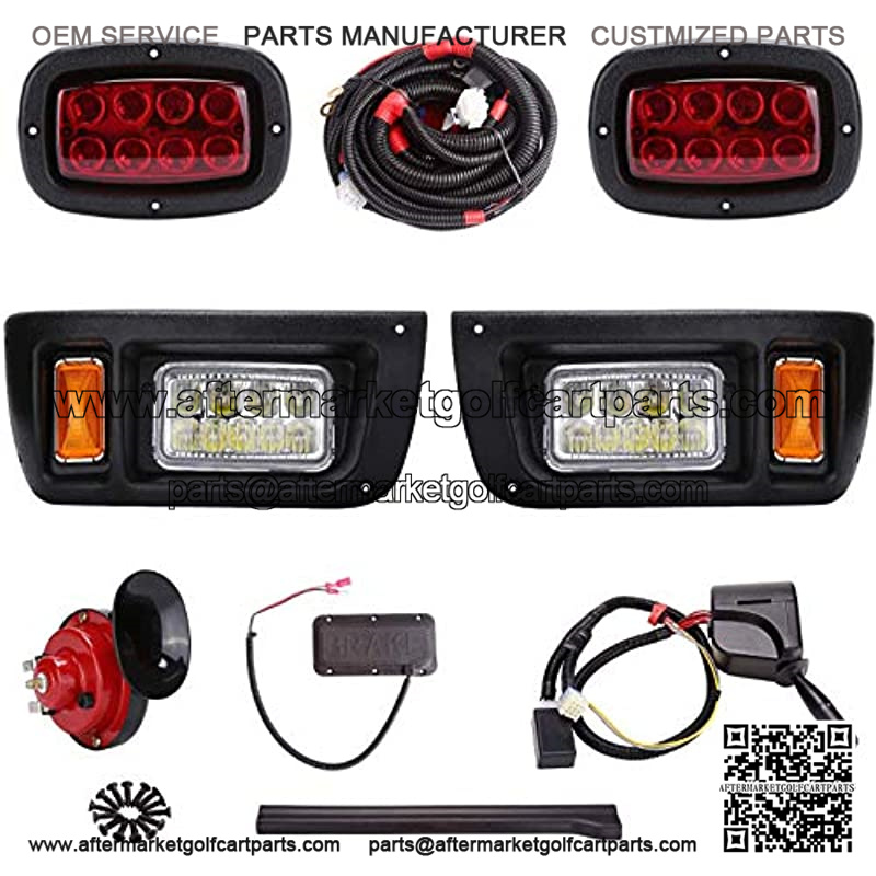 Golf Cart LED Headlight and Tail Light Kit for Carts with Turn Signals Assembly Horn Brake Lights Upgrade