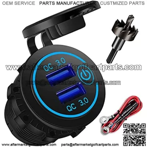 12V USB Outlet, AlfredDireck Dual Quick Charge 3.0 USB Car Charger with 1.1inch Puncher, Waterproof 36W USB Power Outlet with Switch for 12V/24V Marine Boat Motorcycle Truck Golf Cart