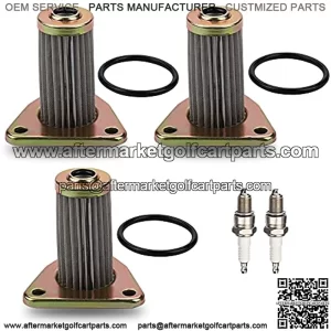 26591G01 Oil Filter Compatible With 1991- 2008 EZGO 4 Cycle 295CC 350CC 295 CC 350 CC Golf Cart Parts (Pack of 3) With Spark Plug