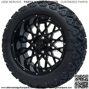 15" Black Golf Cart Wheels and 23"x10"-15 DOT rated All-Terrain tires - Set of 4, includes Black 'SS' center caps and 1/2x20 Black lug nuts