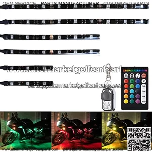 6Pcs RGB Motorcycle LED Light Kit Waterproof Multi-Color Neon Atmosphere LED Underglow Lights with Dual RF Remote Control for Golf Cart Motorcycle Harley Davidson Kawasaki Suzuki