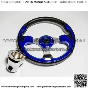 12.5 Inch Cobalt Blue Golf Cart Steering Wheel for Yamaha 1985-Up Gas & Electric Models, Racing Style, SS Center Logo, Brushed Aluminum Spokes and Textured Anti-Slip Grip