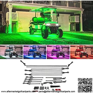 12pc Million Color LED 6 Seater Limo Golf Cart Underglow Accent Neon Lighting Kit with Canopy & Wheel Well Lights for EZGO Yamaha Club Car - Fits Electric & Gas Golf Carts - Water Resistant