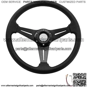 Racing/Golf Cart Steering Wheel Universal Fit Car and Club Car DS &Precedent EZGO Yamaha Golf cart 13.8"/350mm 6 Bolts Grip Vinyl Leather & Aluminum with Horn ButtonBlack