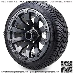 12"  Bomber Matte Gunmetal Golf Cart Wheels and Low Profile Tires Combo Set of 4