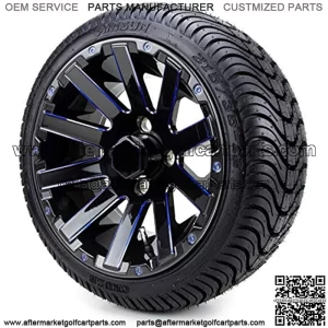 12"  Mauler Glossy Black Ball Mill with Blue Golf Cart Wheels and Low Profile Tires Combo Set of 4