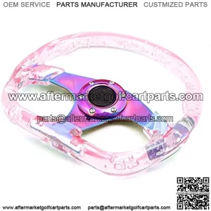 Aluminum Spoke Steering Wheel, Grip Wrapped with Acrylic,Universal Sports Style D-Shaped Steering Wheel for Club Car, Golf Cart,RZR,etc (Pink)