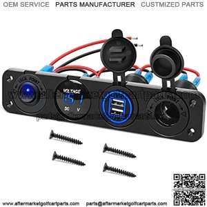 4 in 1 ON/OFF Charger Socket Panel Dual USB Socket Power Outlet & LED Voltmeter &Cigarette Lighter Socket& LED Lighted ON Off Rocker Toggle Switch for Truck Car Marine Boats RV,2 Yeas Warranty