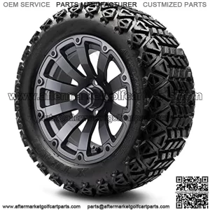 14"  Bomber Matte Gunmetal Golf Cart Wheels and All-Terrain Tires Combo Set of 4