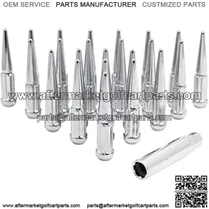 Wheel Accessories Parts Set of 24 Chrome Spiked Solid Metal Lug Nuts M12x1.25 Thread 4.4 Inch Tall Closed End Bulge Acorn Spike Lug Nut 1 Long Socket Key