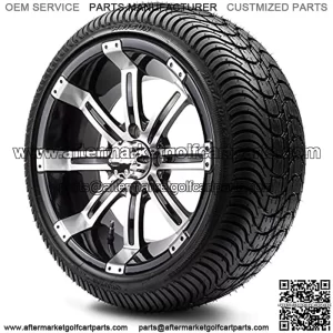 14" Tempest Machined & Black Golf Cart Wheels and Low Profile Tires Combo Set of 4