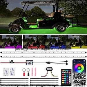 2Pcs 86" Golf Cart Underglow Neon Accent Waterproof LED Strip Lights Kit, RF/APP Control, Sound Active, Music Sync Underbody Lights with Voltage Reducer for 12V-60V EZGO Yamaha Club Car etc