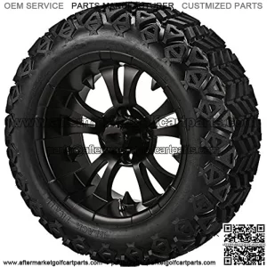 14" VAMPIRE Matte Black Aluminum Wheels and 23x10-14" DOT All Terrain Golf Cart Tires Combo - Set of 4 (New Style 5-Spoke Vampire!)
