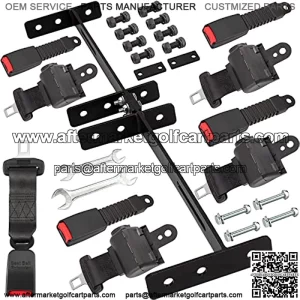 Universal Golf Cart Seat Belts 4 Retractable with Bracket Kit for EZGO TXT, Yamaha, Club Car DS