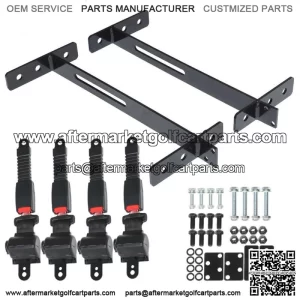 4 Golf Cart Seat Belts & Bracket Kit for E-Z-G-O Yamaha Club Car