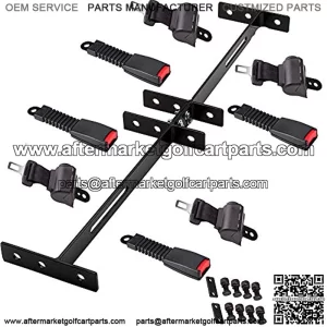 Universal 4 Passenger Retractable Seat Belts and Bracket Kit for Club Car,EZGO Yamaha etc. Golf Cart