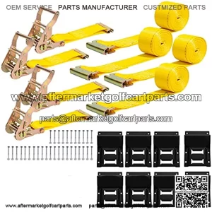Wheel Chock Tie Down Kit (1,986lb Break Strength) Heavy Duty Trailer Tire Straps System for ATV, UTV, Lawn Mower & More - Ratchet Tie Downs Accessories with E Track for Four Wheeler