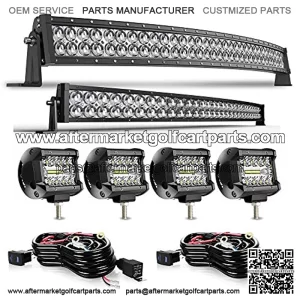 DOT 5D Curved LED Light Bar 52 Inch 300W&32 Inch 180W Light Bar Flood Spot Combo Beam+4X 4 Inch Led Pods Working Light with Wiring Harness Kits for Jeep JK Wrangler ATV UTV Truck-2 Years Warranty