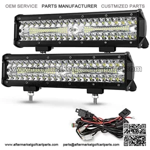 12 Inch LED Light Pods with Wiring Harness Kit, 2Pcs Spot Flood Beam 68000LM Triple Row Light Bar Waterproof Work Lights for ATV UTV Truck Tractor Boat Golf Cart OffRoad Fog Driving