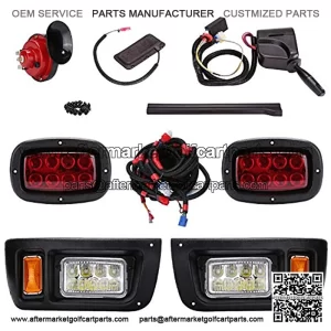 Golf Cart LED Headlight and Tail Light Kit for Carts with Turn Signals Switch Horn Brake Lights Harness(Must Input 12 Volts)