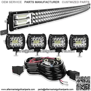 TURBO SII Led Light Bar 30/32Inch 441W Curved Triple Row Offroad Led Bar Waterproof 44100LM Spot Flood Combo + 4Pcs 4 Inch Led Pods Fog Lights + Wiring for Truck SUV Polaris Ranger RZR Golf Cart 4x4