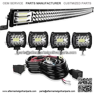 LED Light Bar TURBO SII 52 Inch 711W Curved Triple Row Spot Flood Combo Offroad Driving Light + 4Pcs 4 Inch 60W Led Fog Lights w/3-Leads Wiring Kits for Trucks Jeep Pickup ATV UTV Polaris Boats