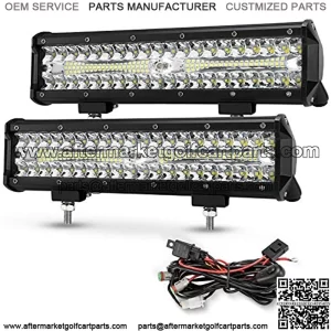 12 Inch LED Light Pods with Wiring Harness Kit, 2Pcs Spot Flood Beam 68000LM Triple Row Light Bar Waterproof Work Lights for ATV UTV Truck Tractor Boat Golf Cart OffRoad Fog Driving