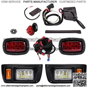 Golf Cart LED Headlight and Tail Light Kit for Club Car DS Carts with Turn Signals Switch Horn Brake Lights Harness(Must Input 12 Volts)