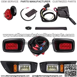 Golf Cart Led Headlight and Tail Light Kit for 1996-2013 EZGO TXT Carts with Turn Signals Switch Horn Brake Lights Harness(Must Input 12 Volts)