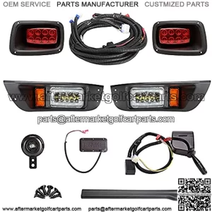 Upgrade Golf Cart LED Headlight Taillight Kit for EZGO TXT, with Low/High Beam, Turn Signals Hazard Light Switch, Horn, Brake Pad, Daytime Running Lamp