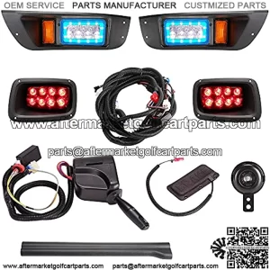 Deluxe Golf Cart LED Light Kit for EZGO TXT, with RGB Daytime Running Lamp Low High Beam Headlight Taillight Turn Signal Brake Pad Hazard Light Function