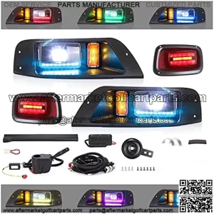 Golf Cart Deluxe Light Kit for 12-48V EZGO TXT, APP Control LED Light kit with Daytime Running Light and RGB Multi-Color Strip Neon Light Complete Light Kit