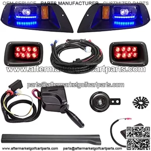 Golf Cart Deluxe LED Headlight Taillight Light Kit for EZGO TXT, RGB Daytime Running Light Low High Beam Turn Signal Brake Pad Hazard Light Function