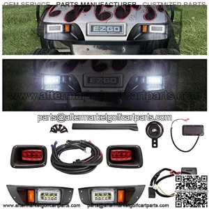 Golf Cart LED Headlights & Tail Light for EZGO TXT Carts (12V-48V) with Turn Signals Kits, Low/High Beam, Horn, Brake Pad, Daytime Running Lamp - 2 Version