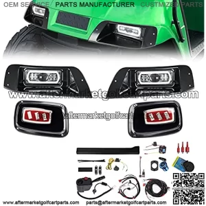 Deluxe Plus LED Light Kit Fit EZGO TXT 1996-2013 Gas and Electric Golf Cart 20A DC Converter USB Charging Socket Low/High Beam DRL Delay Relay Brake Switch