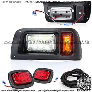 Golf Cart LED Light Kit (12V) for Club Car DS All Years, LED Headlight and LED Taillight with Mail Wire Harness Cutting Template (Factory Body)