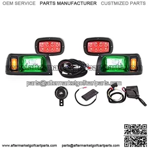 Golf Cart Deluxe LED Headlight &Tail light Kit for Club CAR DS, RGB Music Daytime Light, High/Low Beam Turn Signal Light Hazard Brake Light and Horn, 16V-80V Wide Voltage Input