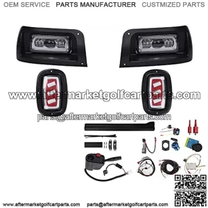 Deluxe Plus LED Light Kit Fit Club Car DS 1993-UP Gas and Electric Golf Cart 20A DC Converter USB Charging Socket Low/High Beam DRL Delay Relay Brake Switch