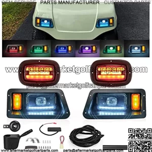 Golf Cart Deluxe LED Light Kit,Headlight Taillight Kit for Yamaha G14, G16, G19 and G22, RGB Music Daytime Running Light, Turn Signal Light Low/High Beam Hazard Brake Light,16V-80V Input