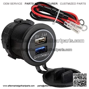 Universal Quick Charge 3.0 Dual USB Charger Socket for Car Truck Golf Cart UTV ATV Boat, Waterproof USB Charging Port, 12V Input