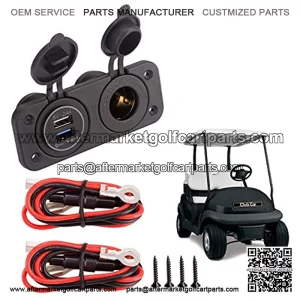 12V Dual USB Quick Charger Socket, Cigarette Lighter Power Outlet Panel for EZGO Club Car Yamaha Golf Cart, Boat, RV, Truck