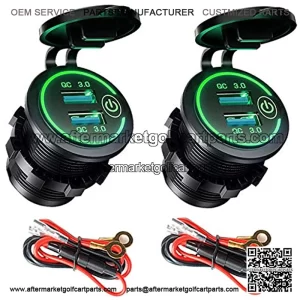 [2 Pack] 12V USB Outlet QC3.0 Dual USB Car Charger Socket with Touch Switch, Waterproof 12V/24V Quick Charge Power Outlet with Wire/Fuse for Car Boat Marine Truck Bus RV ATV Golf Cart