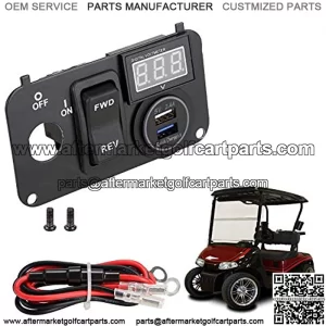 Golf Cart 3 in 1 Multifunctional Integrated Panel,12V 3.0 Fast Charge Dual USB Charger Socket & LED Digital Voltmeter & Forward Reverse Switch Button,Fit for EZGO TXT PDS Golf Models