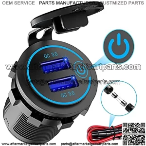 Quick Charge 3.0 Dual USB Charger Socket, Waterproof 12V/24V USB Outlet QC 3.0 Dual Charger Socket with Touch Switch DIY Kit for Car, Golf Cart, Boat, RV, Motorcycle, Truck and More
