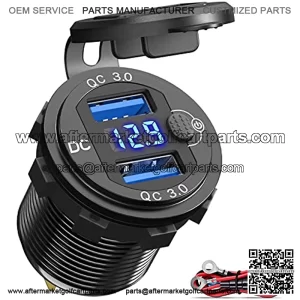 [Upgraded Version] 12V USB Outlet Dual Quick Charge 3.0, Qidoe Aluminum Metal 36W Car Charger Socket Blue LED Voltmeter and Power Switch Waterproof Car USB Port for Motorcycle RV Boat Marine Golf Cart