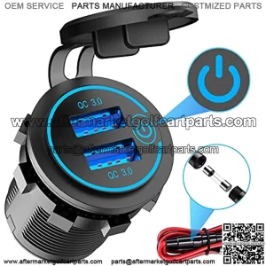 Quick Charge 3.0 Dual USB Charger Socket, Qidoe Waterproof 12V USB Outlet 36W Dual QC3.0 USB Power Socket with Touch Switch DIY Car USB Port for Car Boat Marine RV Motorcycle Bus Truck Golf Cart etc