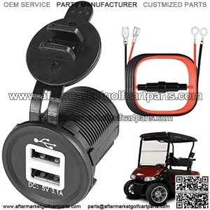 Golf Cart DC 9V-48V Quick Charge 3.1A Dual USB Charger, 2 in 1 USB Golf Cart USB Charger Ports Outlet Universal for Club Car, EZGO and Yamaha