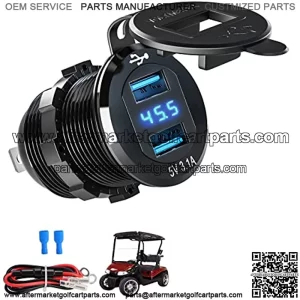 Golf Cart DC 9V-48V Quick Charge 3.1 Dual USB Charger,2 in 1 USB Ports & LED Voltage Meter Universal for Club Car,EZGO and Yamaha,Aluminum Alloy Shell Safe Charge Outlet
