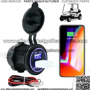 Golf Cart Dual USB Charger/USB Port/Quick Charge 3.0 USB Outlet Universal Fit EZGO Club Car and Yamaha, Also Fit Motorcycle,RV, ATV,Boat etc.12V~24V Input