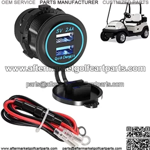 Golf Cart Quick Charge 3.0 Outlet Dual USB Charger Socket for Golf Carts EZGO Club Car Yamaha, 12V Input Double USB Ports Waterproof